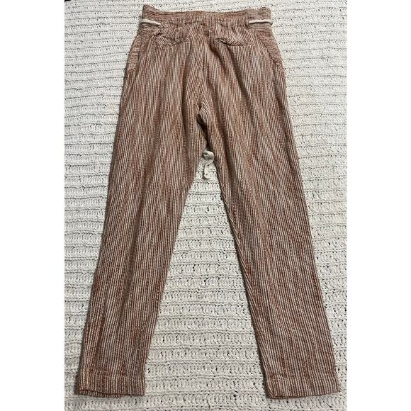 Free People Sunrise Crop Striped Jogger Pants Tie Waist Womens Sz 2 Orange Cream - Picture 7 of 14